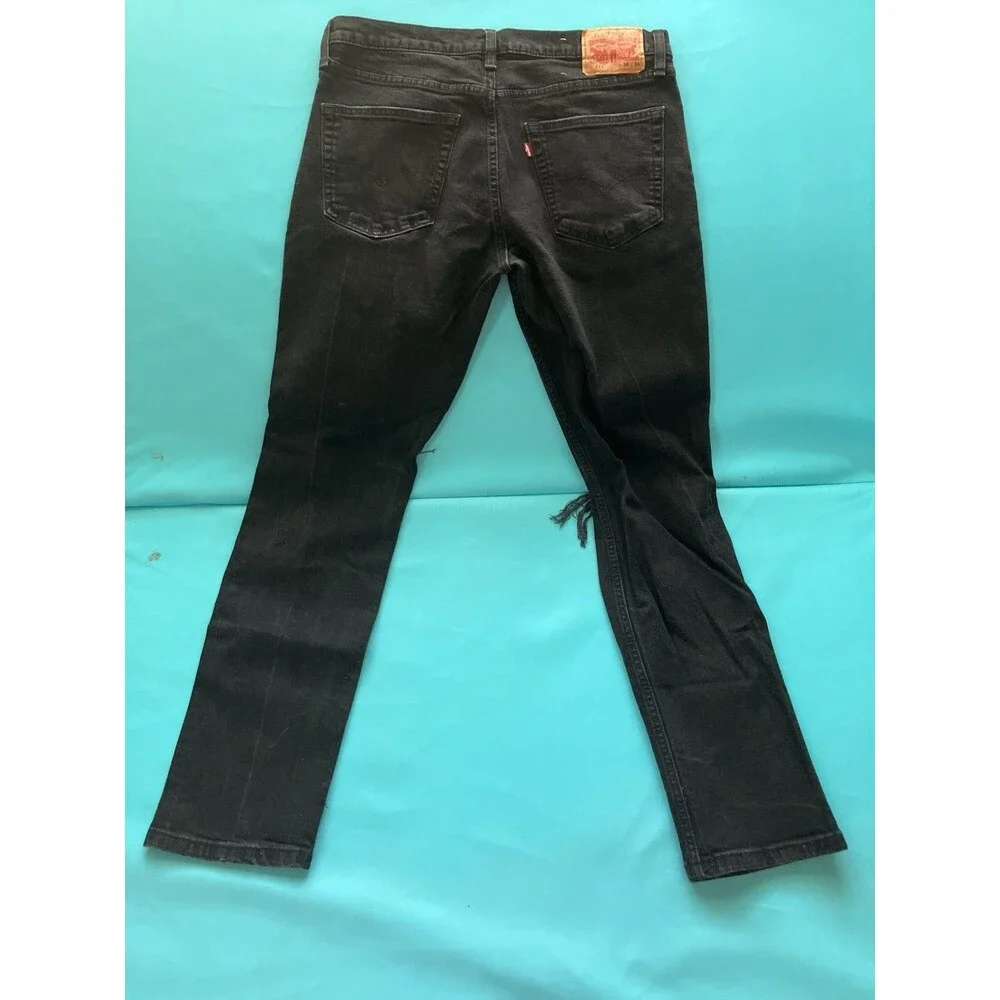 Levi's Men's Slim Fit Black Dark Wash Denim Jeans Mid Rise Distressed